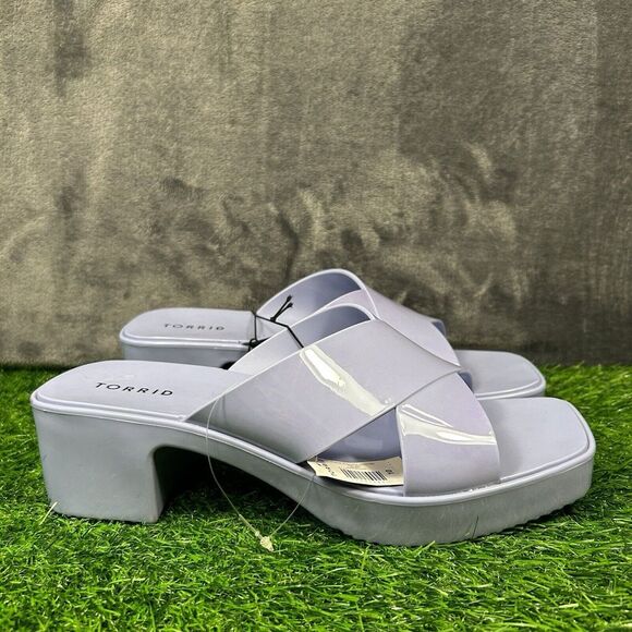 Torrid Sandals Womens 10 M Blue Jelly Criss Cross Heel Slip On Chunky Y2K Casual - Picture 1 of 13